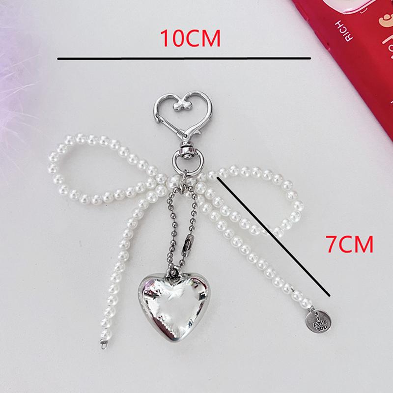 Korean Sweet Pearl Bow Keychain Heart Pendant Keyring Y2K Aesthetic Key Holder For Girls Bag Pendant Accessories