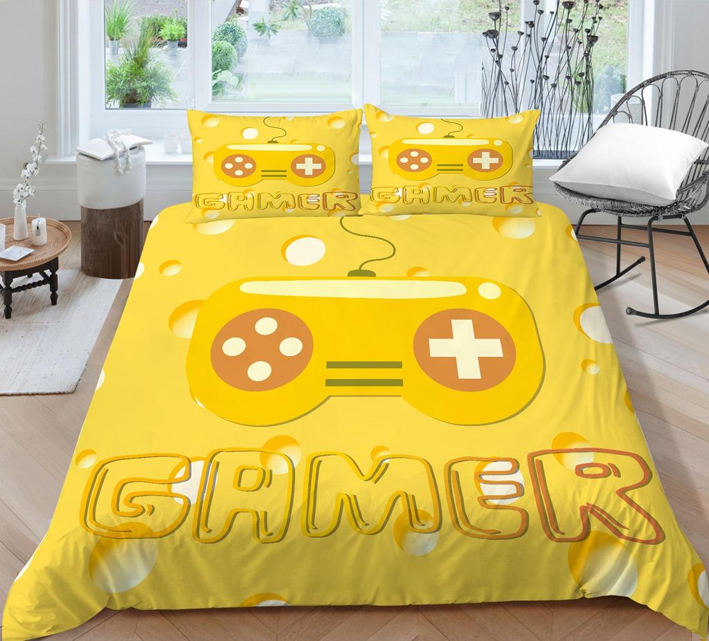 3D Bedding Single Double Bed Game Machine Printed Pillowcase and Quilt Cover 2/3 Pieces for Boys and Men Game Lovers Comfortable Household Bedding