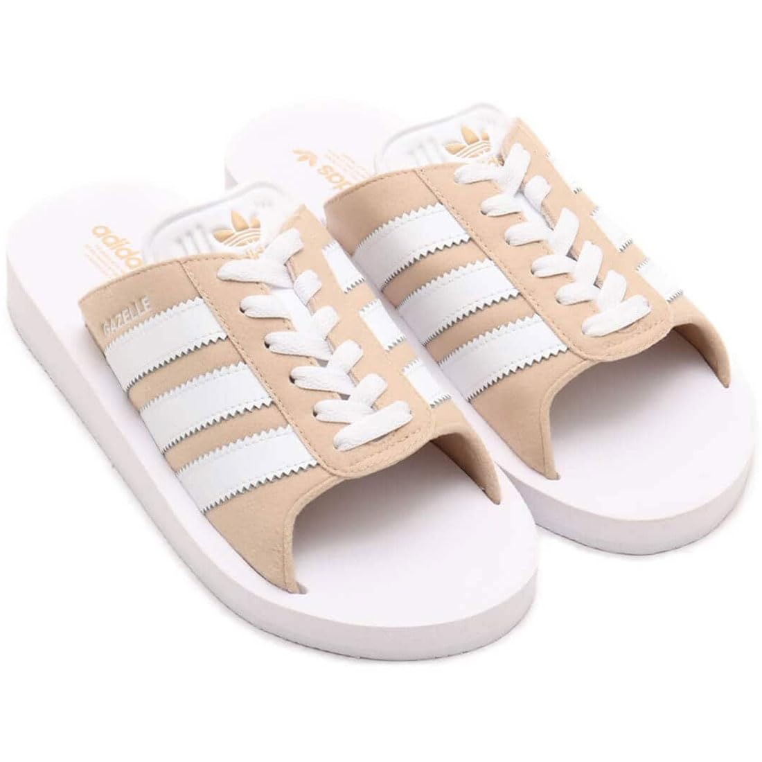 Шлепанцы Gazelle Beach Slides Magic [Adidas], Кроссовки, Бежевый/Footwear White/Footwear White, JQ7422, 27.5см