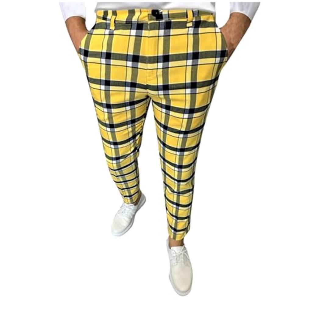 Mens Casual Fashion Multi-color Digital Print Plaid Suit Pants