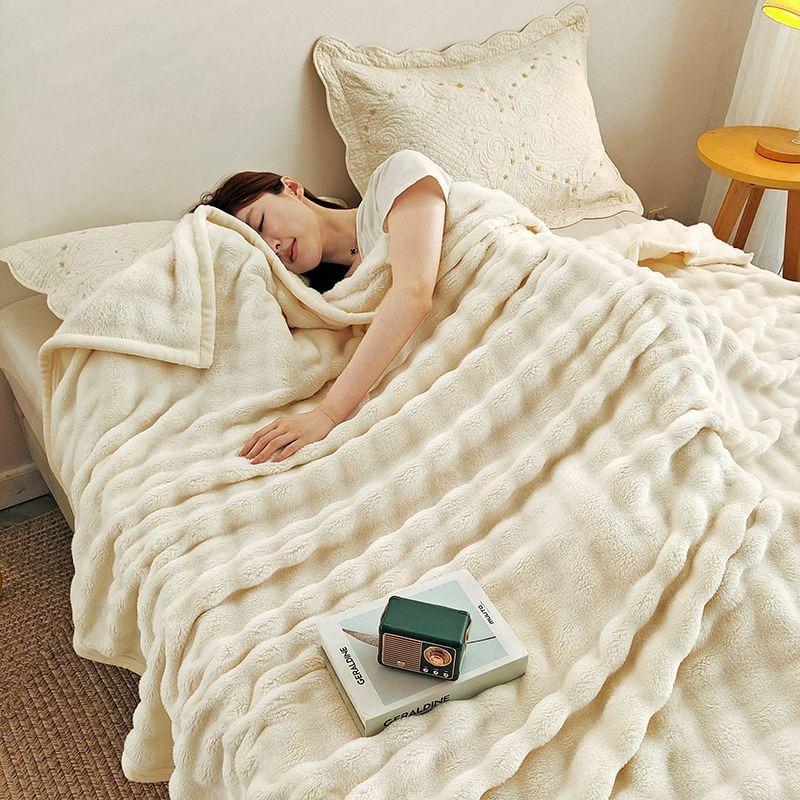 Light Luxury Solid Color Multifunctional Rabbit Velvet Blanket Winter Thick Warm Flannel Used for Bedroom Living Room Blanket