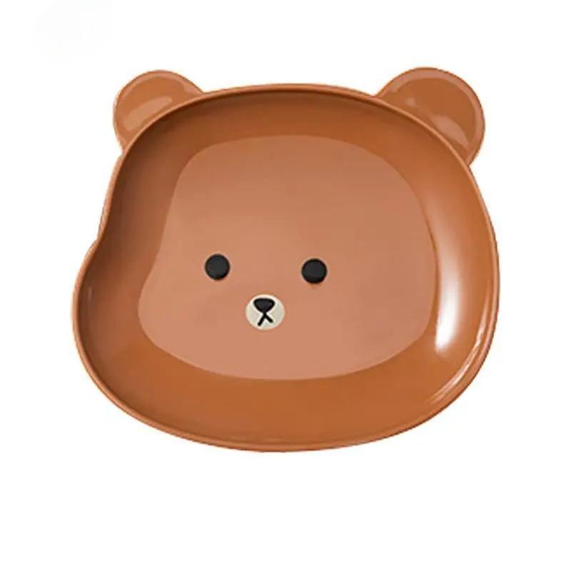 Cute Bear Shaped Bone Spitting Dish Cartoon Plastic Snack Tray Set Kitchen Desktop Anti Fall Plate Residue Fruit Plate Tableware