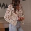 Summer Lace Shirt For Women With Long Sleeves And Round Neck In Pure Color For Street Style Fashion