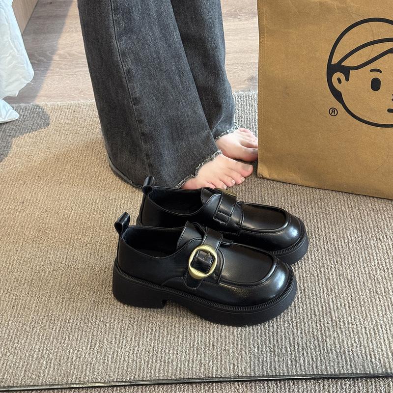 

Platform loafers women s 2025 new autumn and winter British style small leather shoes versatile brown single shoes one pedal women s shoes 35 чёрный