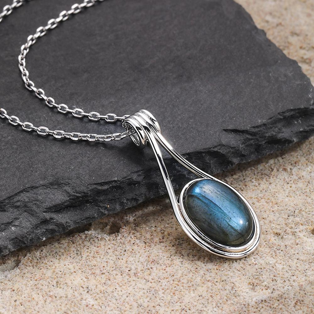 Lucky Star Jewelry Women's Lapis Lazuli Sterling Silver Natural Labradorite Pendants Oval 10X14mm Simple Design Necklaces Jewelry Gifts For Men