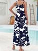 2026 Elegant European & American Spaghetti Strap Long Printed Dress with Pockets