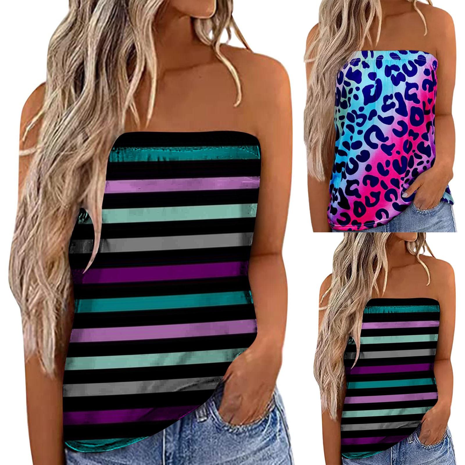 

Женский повседневный без бретелек Bandeau Tank Top Печатный жилет с плеча Блузка