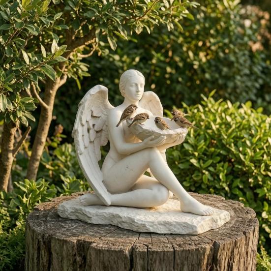 Goddess Statue Bird Feeder Retro Angel Figurine Garden Bird Feeder Artistic Outdoor Bird Feeder for Patio Backyard Porch Decoration