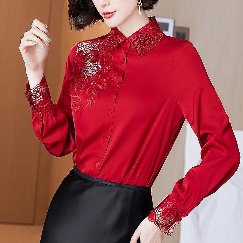 Imitation Silk Shirt Women 2022 Spring And Autumn Imitation Mulberry Long-sleeved Top Casual