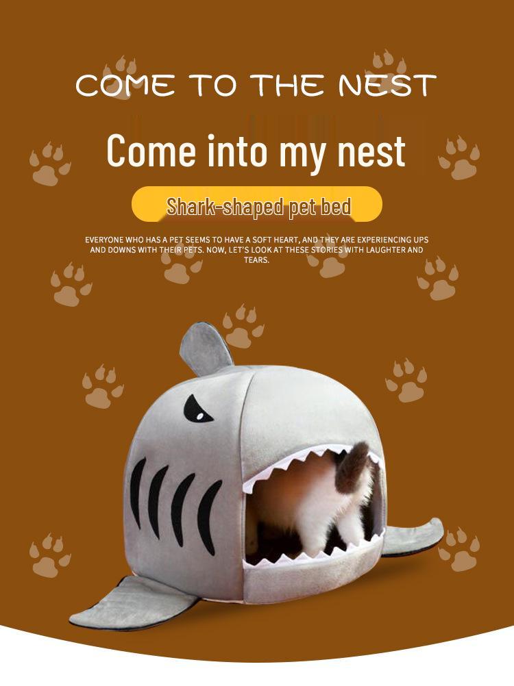 Shark-Shaped Pet Bed for Dogs, Cats, and Hamsters - Enclosed Nest for Small and Medium Pets