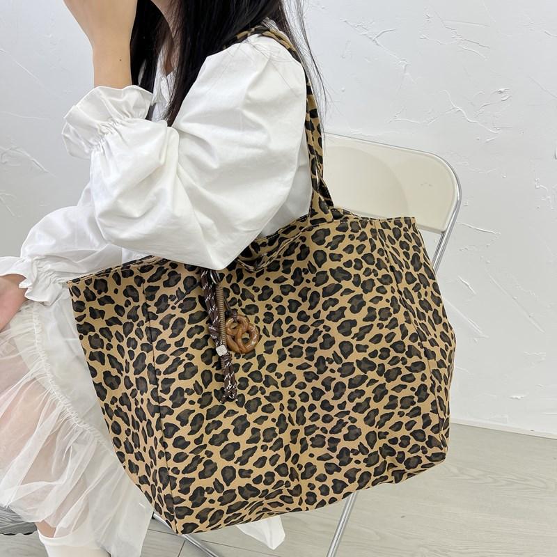 Niche Leopard Print Canvas Tote Bag Women'S Bag Casual Large Capacity Fashion Handbag Foreign Style Shoulder Messenger Bag
