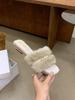 French Evening Breeze Rhinestone One-word Fluffy Slippers for Women To Wear 2025 Spring and Autumn New Imitation Mink Hair Low-heeled Sandals