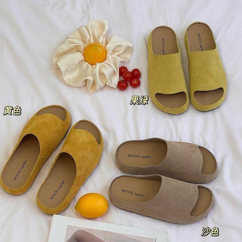 Suede soft-soled thick-soled slippers for women's summer wear soft-soled slippers with Boken ugly and cool slippers tide