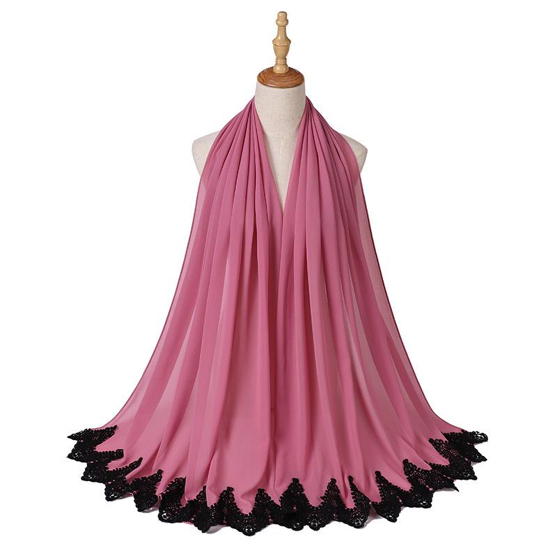 New Pearl Chiffon Malaysia Fashion Black Lace Scarves Muslim Shawl Plain Soft Turban Head Wraps Headband