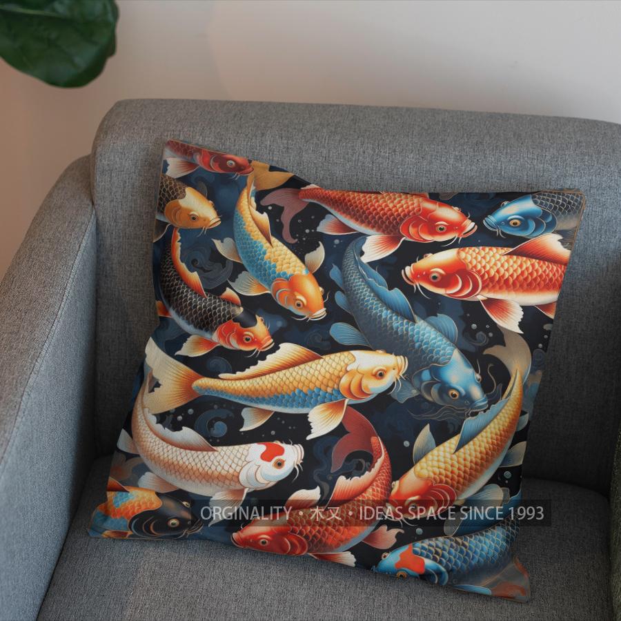 2D Colorful Goldfish Aquatic Pattern Pillow Cover Pattern Cushion Cover Suitable For Sofa Bedroom Car Pillow Cover