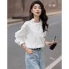 De Mana Women's Faux Two-Piece Deep V Ruffle Shirt