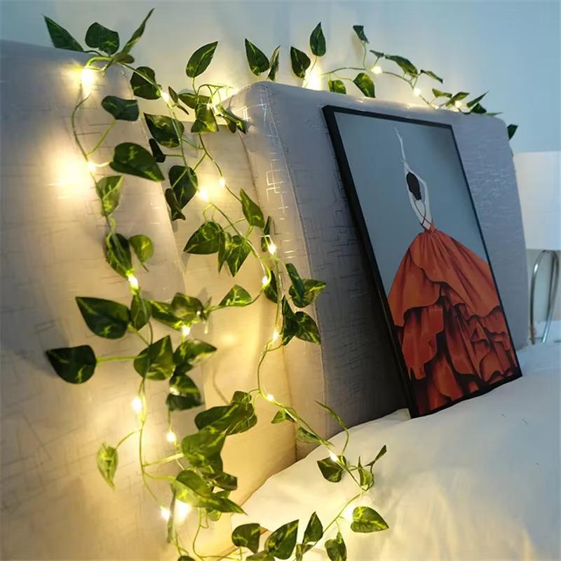 Flower Green Leaf String Lights Artificial Vine Fairy Lights Battery Powered Garland Light For Weeding Home Decor