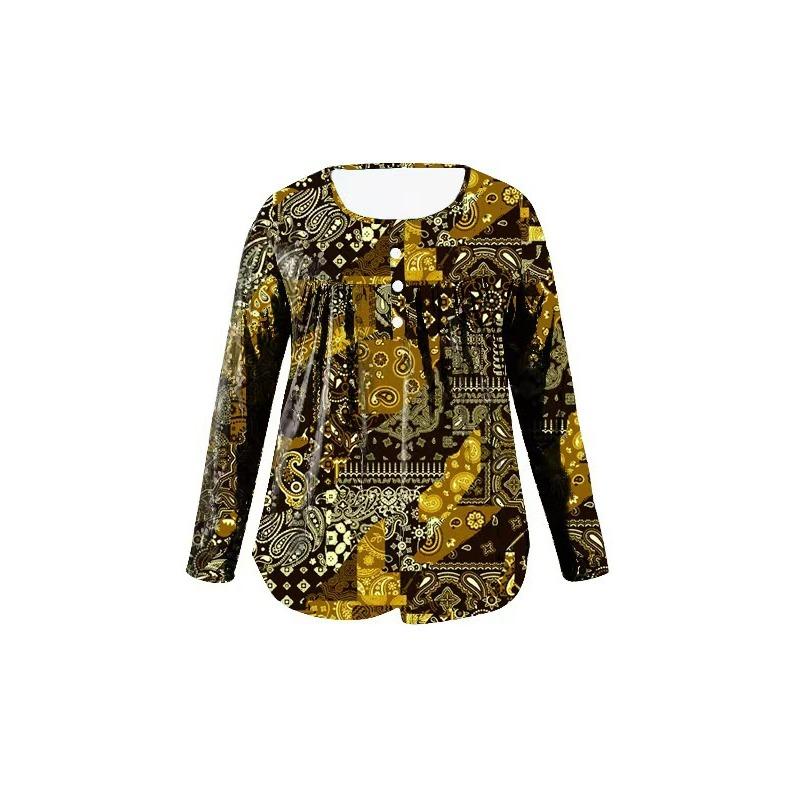 Women S Plus Size V Neck Long Sleeve Paisley Pattern Loose Fit T Shirt