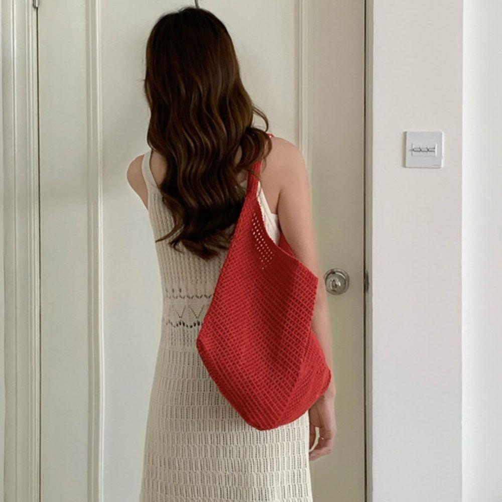 Handmade Crochet Tote Bag Bohemian Woven Handbag Fashion Knit Shoulder Bag  Women
