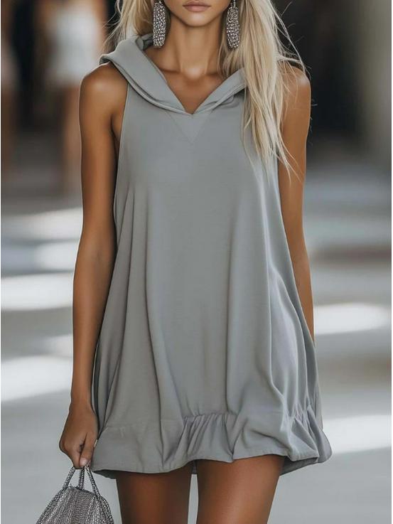 Casual Grey Sleeveless Hoodie Mini Skirt L серый