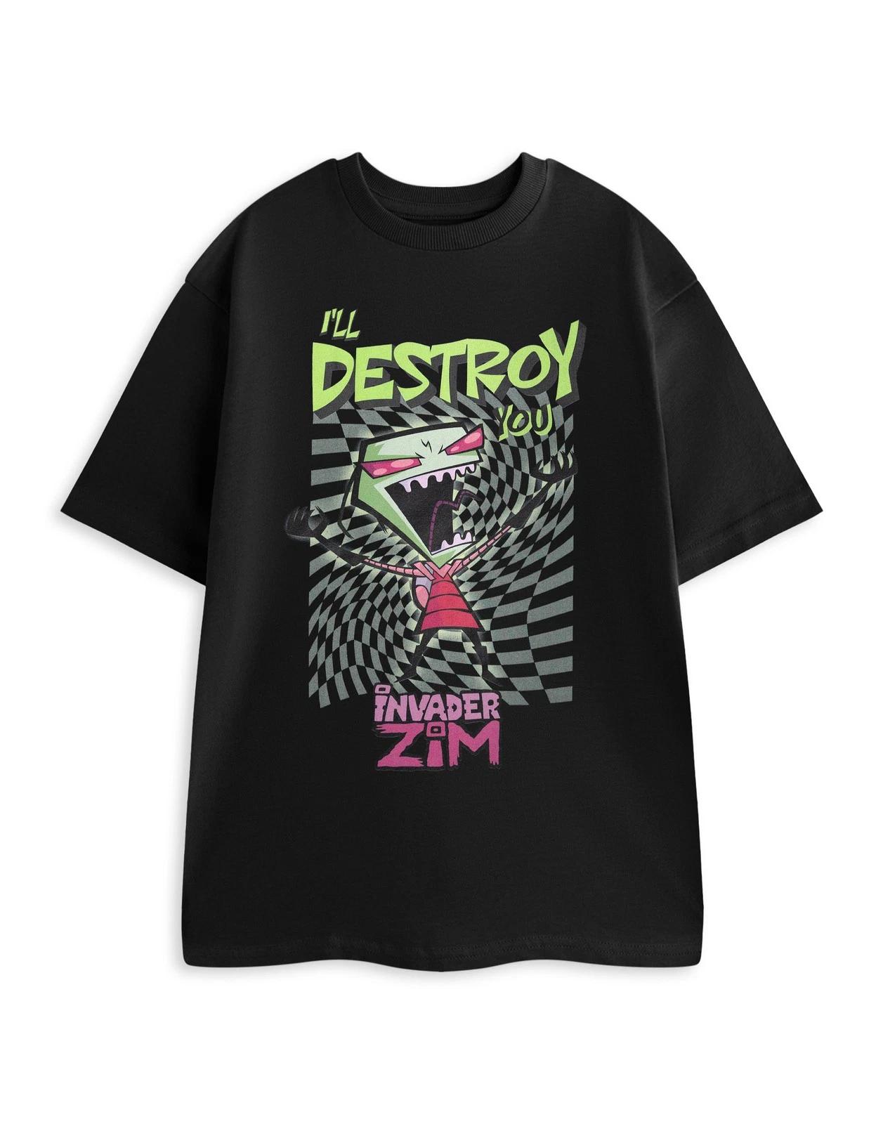 

Invader Zim Black Destroy Short Sleeved 100% Cotton T-shirt Mens Tees Top Unisex S