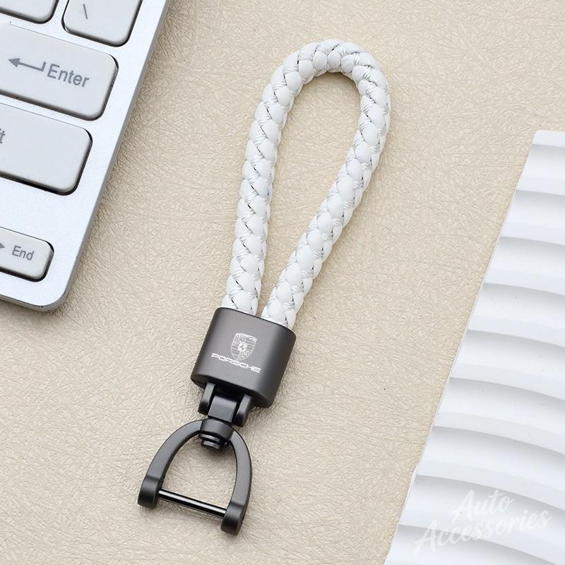 Car Keychain Hand Woven Horseshoe Buckle Keyring For Porsche Cayenne Panamera Macan 911 718 Taycan Boxster Cayman 918 Pajun