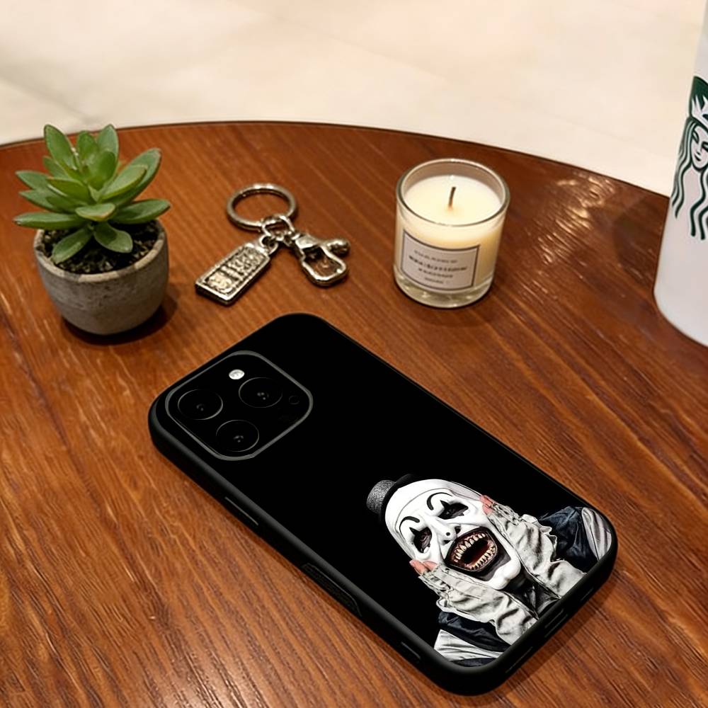 Horror Art the Clown Funny  Phone Case For iPhone 17,16,15,14,13,12,11 Plus,Pro Max,XS,Soft Silicone Black Cover