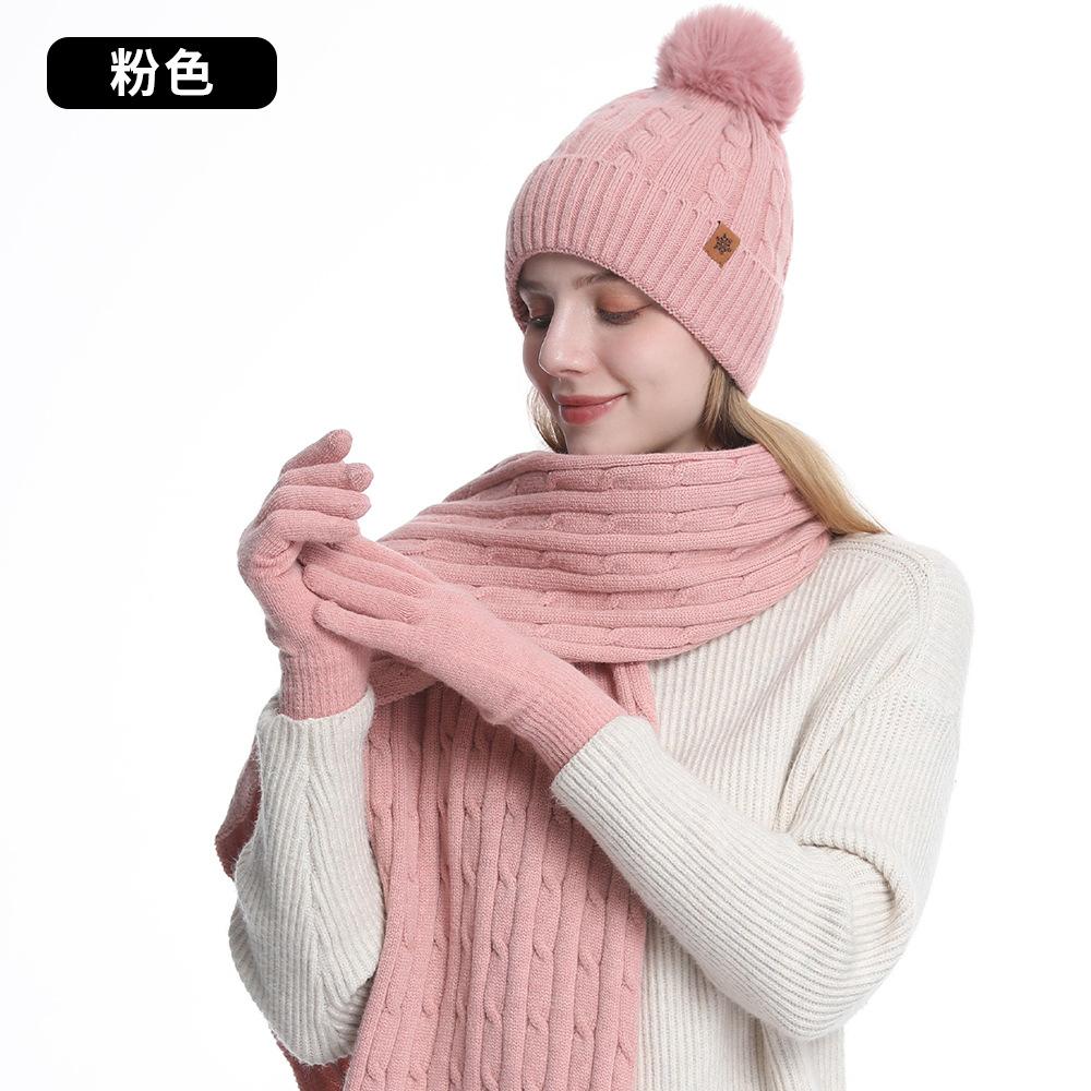 

Вязаная шапка, Женская, Зимнее тепло, Защита ушей для велоспорта, Шапка из вязаной шерсти, Шарф, Перчатки, Набор из трех предметов