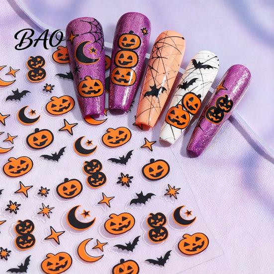 DIY Nail Stickers Halloween Self Adhesive Stickers, Pumpkin Bat Moon Star Manicure Decals, Art Decoration for Home Salon Decorative