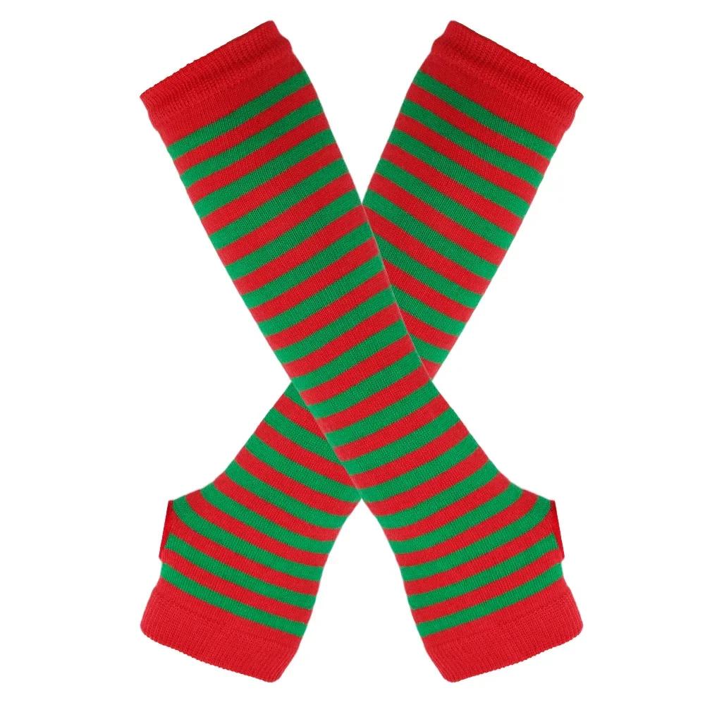 New Fashion Long Glove Arm Cover Classic Pink Black and White Striped Fingerless Elbow Gloves Warmer Knitted Long Wristband