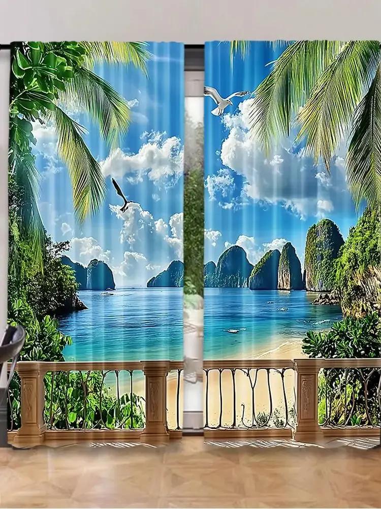 

Set Of 2 Birds Flying By Sea Curtains Bedroom Living Room Study Office Bathroom Decor Vibrant Landscape Pattern Curtain Polyester Perfect For W100*H70(CM)-Grommet top&1PCS