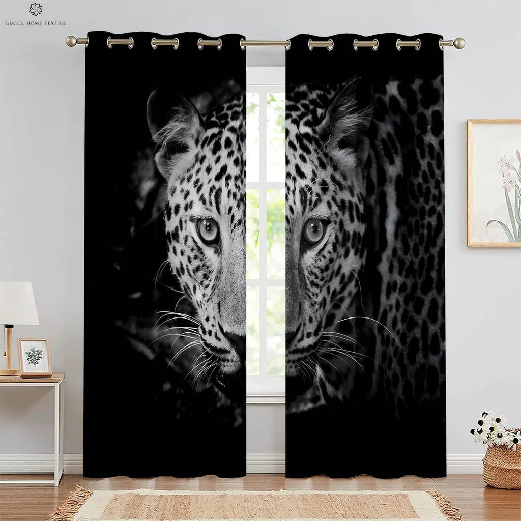Decorative Tiger and Forest Animal 3D Printing Curtains Suitable for Bed Room Living Room Study Room 2 PCs High Quality