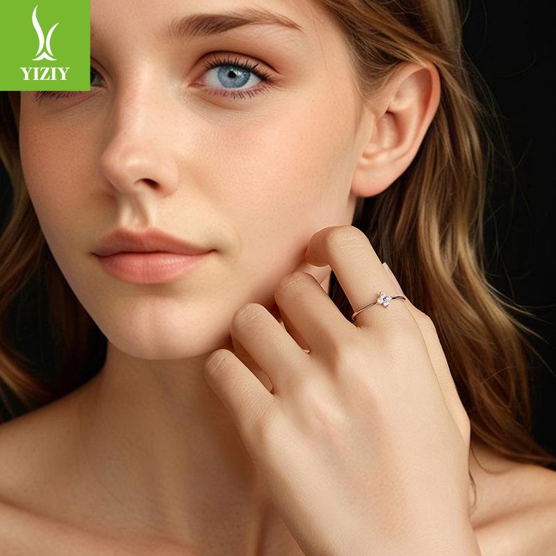 Lucky Clover Mozzarella Diamond Ring Wedding Ring, Exquisite Versatile S925 Sterling Silver Ring Jewelry