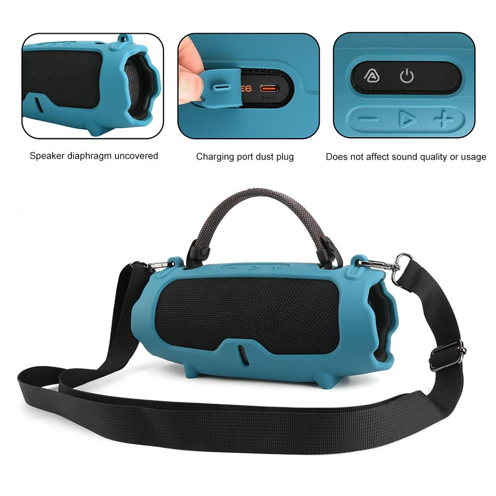 Silicone Case with Shoulder Strap Portable Travel Soft Cover Silicone Protective Cover Shell for JBL Charge 6 Speaker