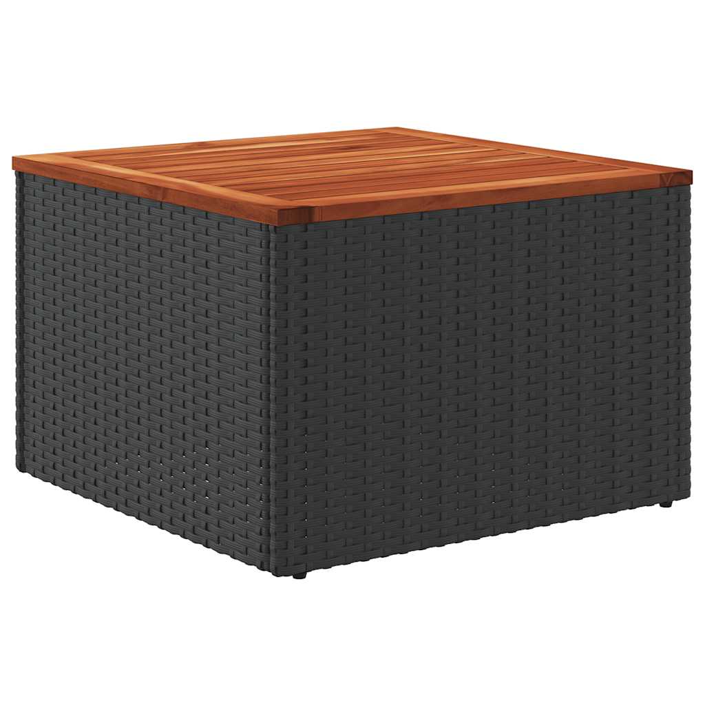 Garden Table Black 55 x 55 x 37 cm Poly Rattan and Acacia Wood
