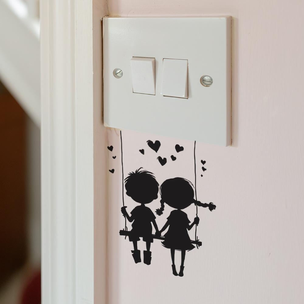 Valentine‘s Day Swinging Couple Switch Plate Sticker Romantic Home Decor Self-Adhesive Removable Decal