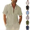 Herr - Casual och Mode - Enfärgad Knappstickad Tröja med Krage, Bomulls- och Linne Herr Kortärmad Topp