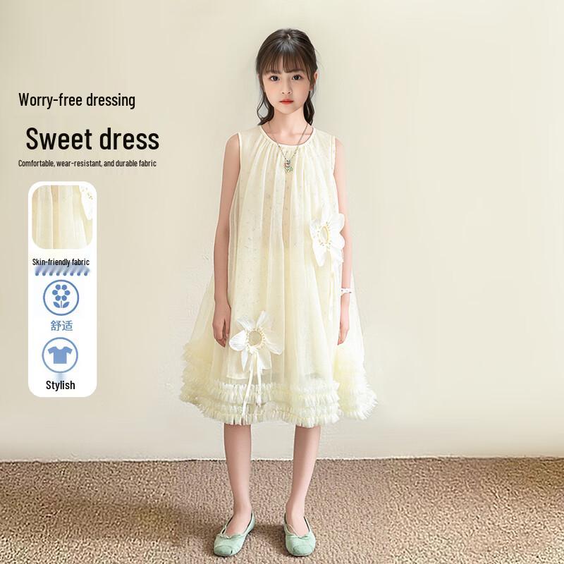 Girls  Summer 3D Floral Sleeveless Princess Dress 40