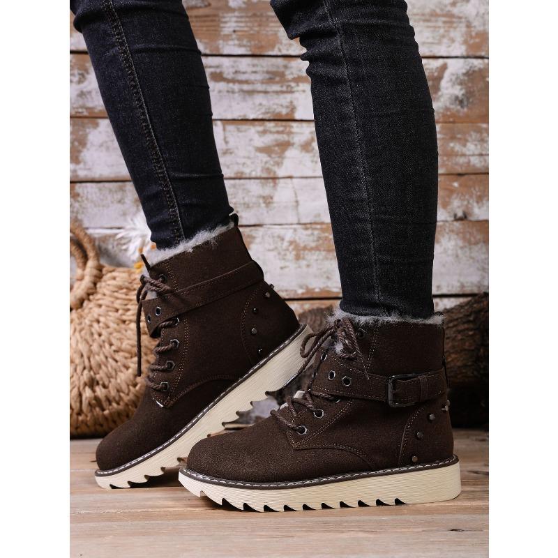 New Women's Cotton Shoes, Large-sized Casual Mid-calf Front Lace-up Cotton Boots for Women