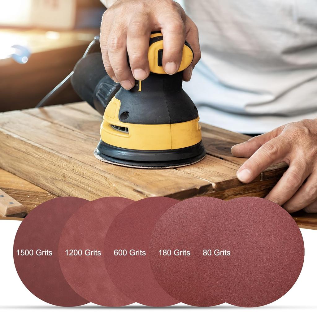 Uxcell Sanding 180 Grit Aluminum Oxide Hook and Loop Round Sander Paper for Sanding Auto Car and Metal 5-Piece 12-Inch Discs, Stick-Back Sandpaper,