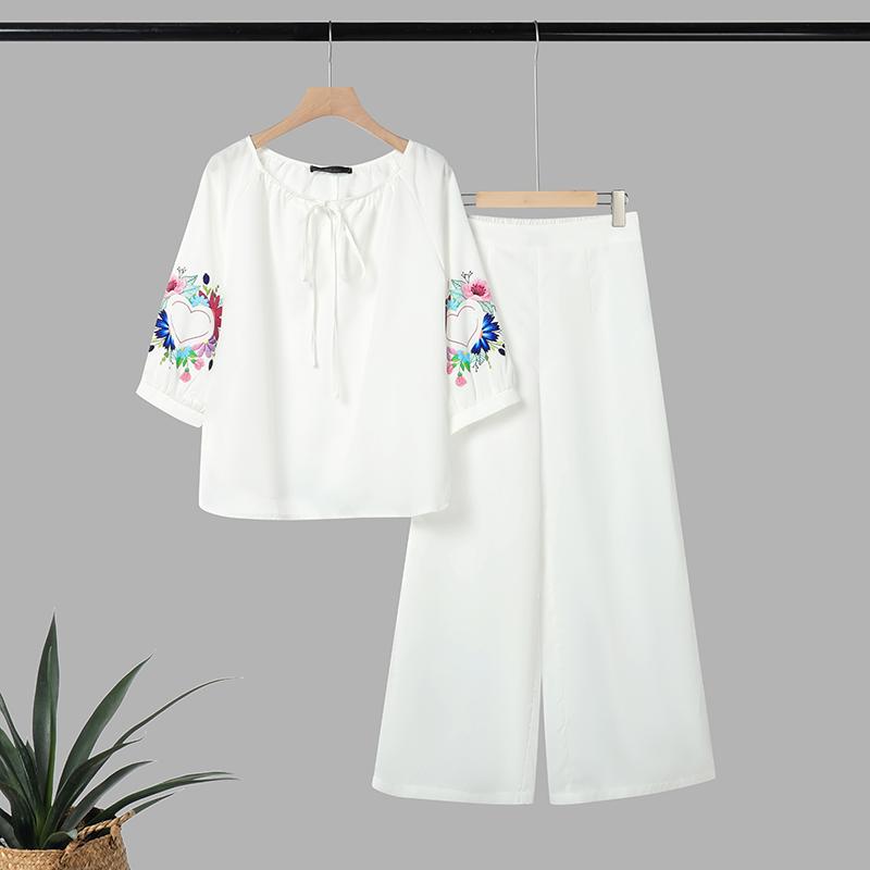 

ZANZEA Women Print 3/4 Sleeve Blouse and Long Pants Casual Two Piece Suit Sets S белый