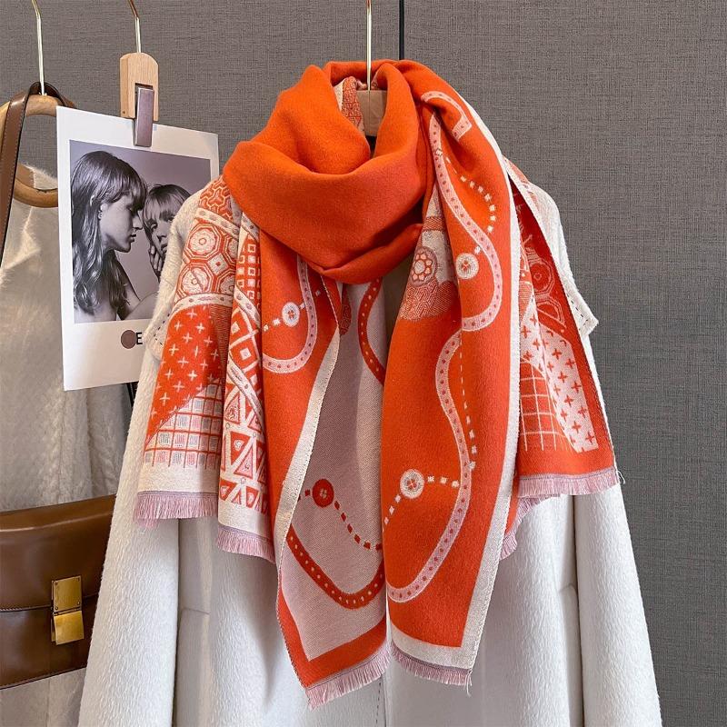 Autumn and Winter New Imitation Cashmere Scarf Thickened and Lengthened Horse Printing Scarf Antique Versatile Shawl with Dual-purpose Outside