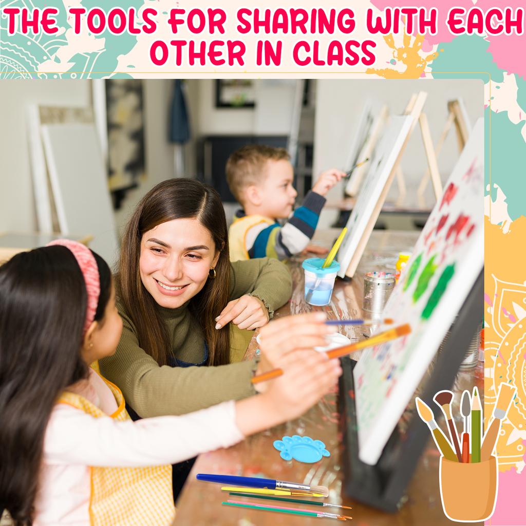 34Pcs Kids Painting Brushes Set Spill-Proof Paint Cups With Lid Paint Brushes Palette Tray Brush Ideal For Watercolour School Pr