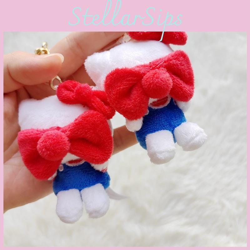 Charming Cute Kt Cat Plush Keychain With Face Covering Bowknot Design For Teens