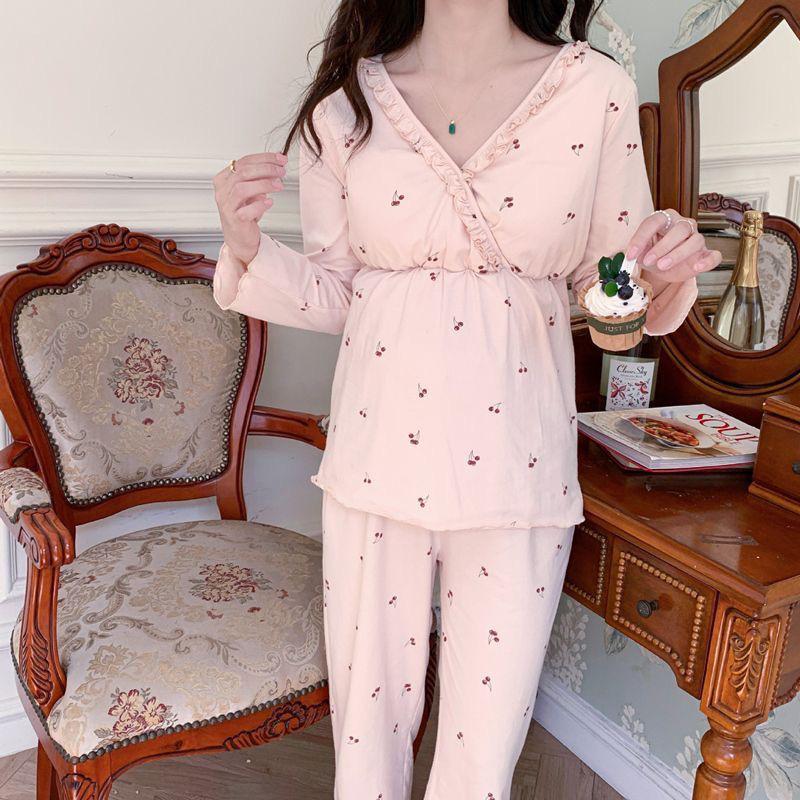 Spring & Autumn Maternity Pajama Set: Long Sleeve & Pants for Postpartum Nursing