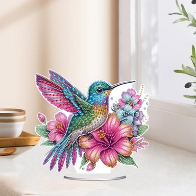Special Shape Hummingbird Flower 5D DIY Diamond Art Tabletop Decorations Diamond Painting Desktop Ornaments Kit for Office Decor