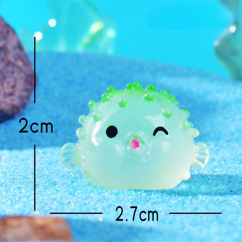 Морской декоративный элемент Светящийся аквариум Маленький декоративный элемент Мультяшная надувная рыба фугу Декоративный элемент из смолы зелёный