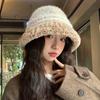 Plush Thickened Hat Women's Color Knitted Bucket Hat Winter Face Small Striped Basin Hat Tide