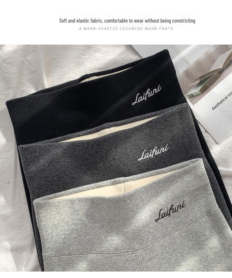 Leggings de damă cu talie înaltă, super groase, din lână de miel gri, cu căptușeală plusată de catifea pentru toamnă și iarnă