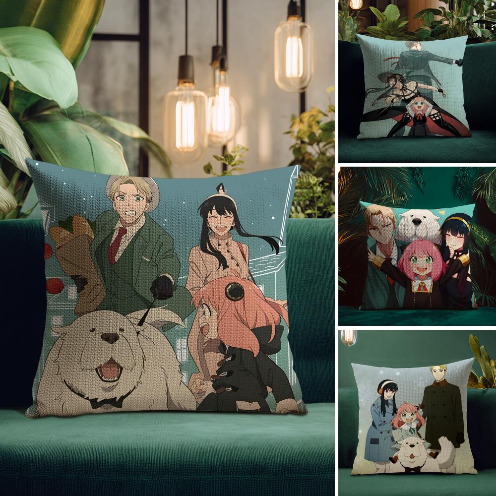 SSPY X FAMILY Anime Cushion Cover Natural Linen Pillow Case DoubleSided Print Decorative Sofa Pillowcase Home Decor Gift